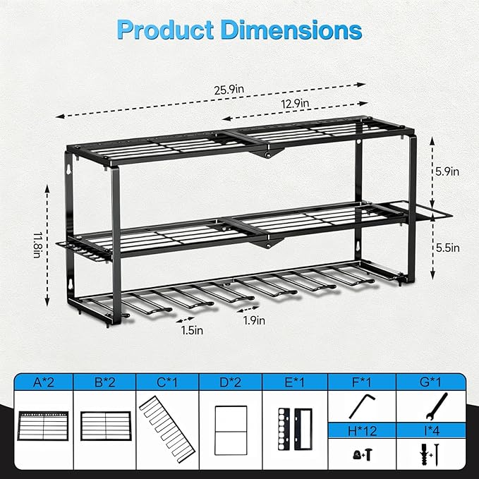 Heavy Duty Power Tool Organizer Wall Mount - 3 Tier Metal Tool Rack with 7 Drill Holders, 300LB Capacity for Garage, Workshop