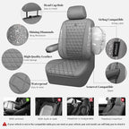 CAR PASS Bling Diamond Gray Leather Car Seat Covers Full Sets Interior Sets, Waterproof Shining Glitter Sparkly Crystal Unive