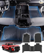 Sunsdrew Floor Mats for 2022-2025 2026 Toyota Tundra CrewMax Cab, All Weather Floor Liners for Tundra Accessories, 3PCS Front Rear 2 Rows Car Mats TPE Rubber Raised Edge