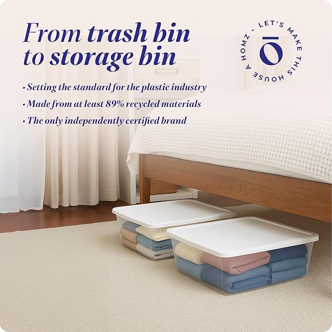 HOMZ 4-Pack Snaplock, Small Clear Plastic Storage Organizer Bins w/Lids, 12 Quart, White - Stackable Container Boxes for Bedr