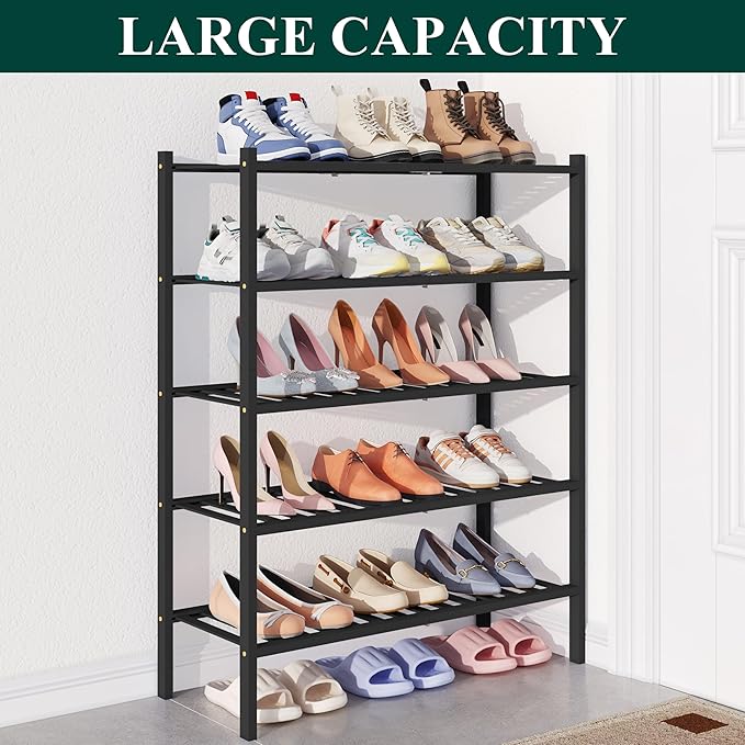 Smiry Bamboo Shoe Rack for Closet, 5 Tier Wooden Stackable Shoe Organizer, Free Standing Shoes Storage Shelf for Entryway, Fr
