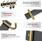 Coat Rack Wall Mount – Black and Gold Hook Rail with 5 Double Coat Hooks, 15 Inch Stainless Steel Wall Hooks for Entryway, Ba