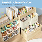 EXPERLAM Toy Storage Organizer for Kids, 9-Bin Toy Organizer with 2-Drawers,Movable Toy Chest and Top Rack, Kids Bookshelf an