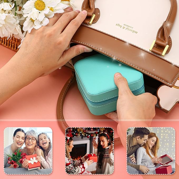 Neveika Jewelry Box with Mirror,Small Jewelry Organizer Box，Travel Jewelry Case for Women，Gift Jewelry Boxes for Female Girls