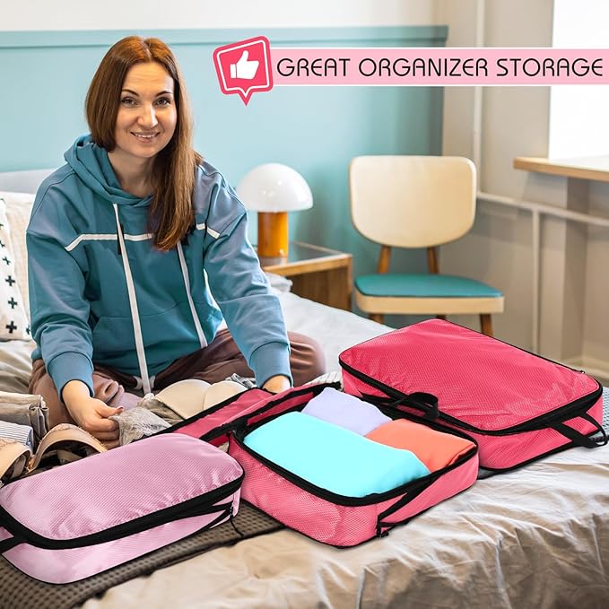 5 Pack Compression Packing Cubes for Travel Space Saving Cubes Luggage Organizer for Suitcase(Pink,Mixed)
