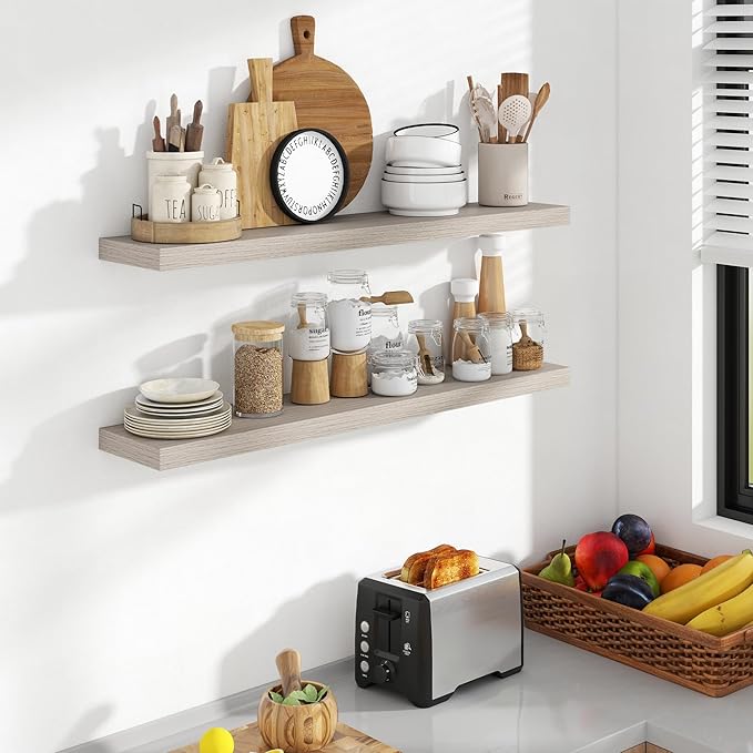 40 Inch Floating Shelves, 8 Inch Deep Floating Shelves for Wall, Hanging Shelf with Invisible Brackets, Deep Shelves for Bath
