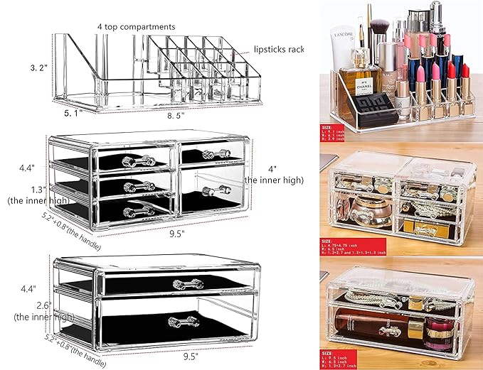 Cq acrylic 3 Pack Clear Skincare Organizer for Vanity, Stackable 7 Drawers Make Up Organizer,Cute Cosmetic Organizer for Vani