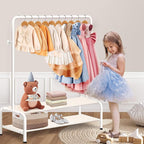 Kids Clothing Rack - Dress Up Clothes Rack - Baby Toddler Closet - Mini Freestanding Coat Racks with 2 Fabric Shelves - Small