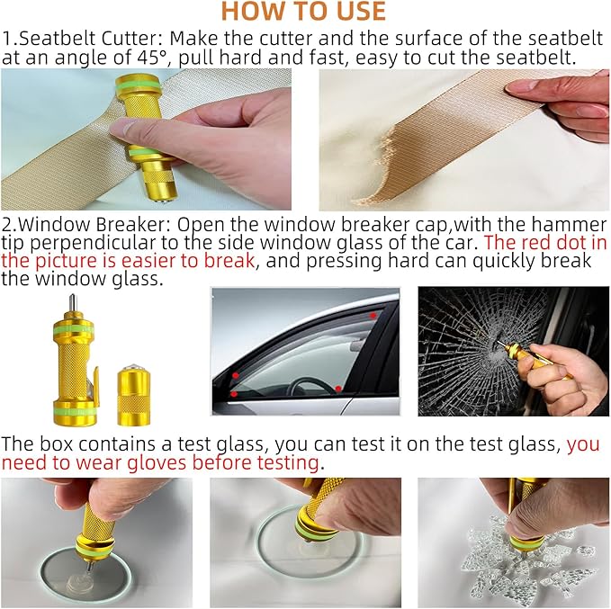 Allelic Car Window Breaker Tool, Window Breaker Seatbelt Cutter, Window Breaker, Glass Breaker, Spring Loaded Window Breaker 