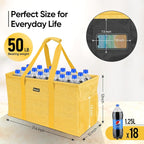 BALEINE Extra Large Utility Tote Bag with Reinforced Wire Frame, Reusable Grocery Bag for Shopping, Picnic (Yellow, 22''x12''x10'')