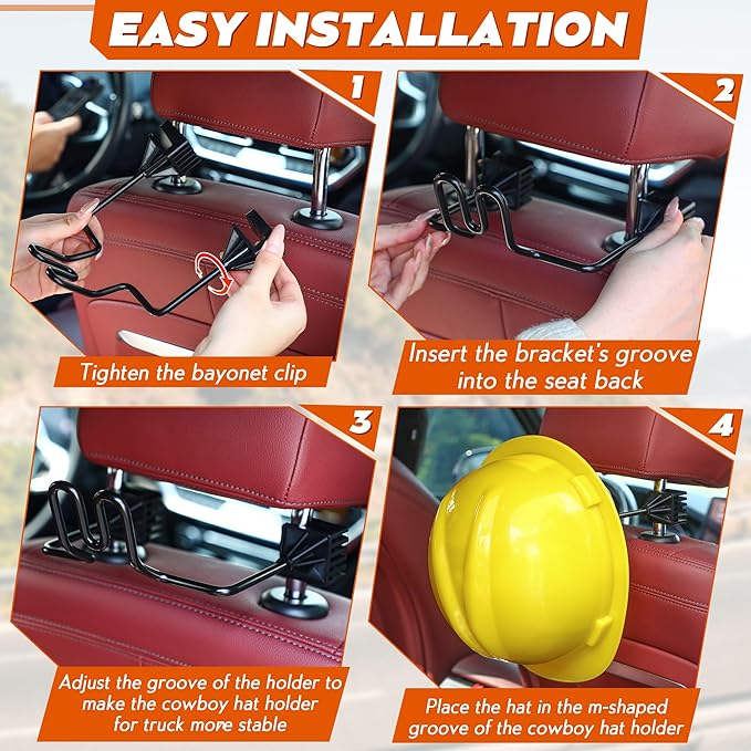 Feekoon 1 Pcs Hard Hat Holder for Truck, Hard Hat Accessories for Truck SUV Car Seat to Keep Cap Shape, Car Seat Back Organizers for Clothes Cowboy Caps Patent Pending (Black)