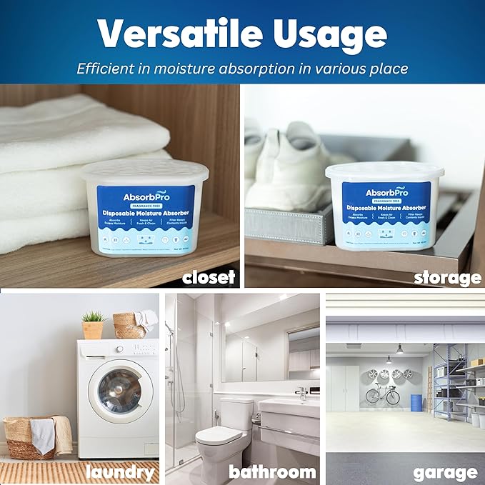 Moisture Absorber Tub Fragrance Free - 6-Pack - 10.5 oz Unscented Disposable Odor Eliminator Box & Dehumidifier for Garage,