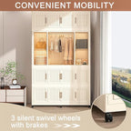 Portable Wardrobe Closet, Folding Bedroom Armoire, Plastic Closet Organizer with Hanging Rod, Clothing Storage Bins with Magn