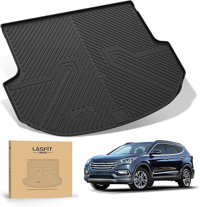 LASFIT Cargo Mat for Hyundai Santa Fe Sport 2018 2017 2016 2015 2014 2013 (Only Fit 5-Passenger), All Weather TPE Custom Fit Car Trunk Mats Cargo Liners Accessoires for Santa Fe Sport 2013-2018, Black