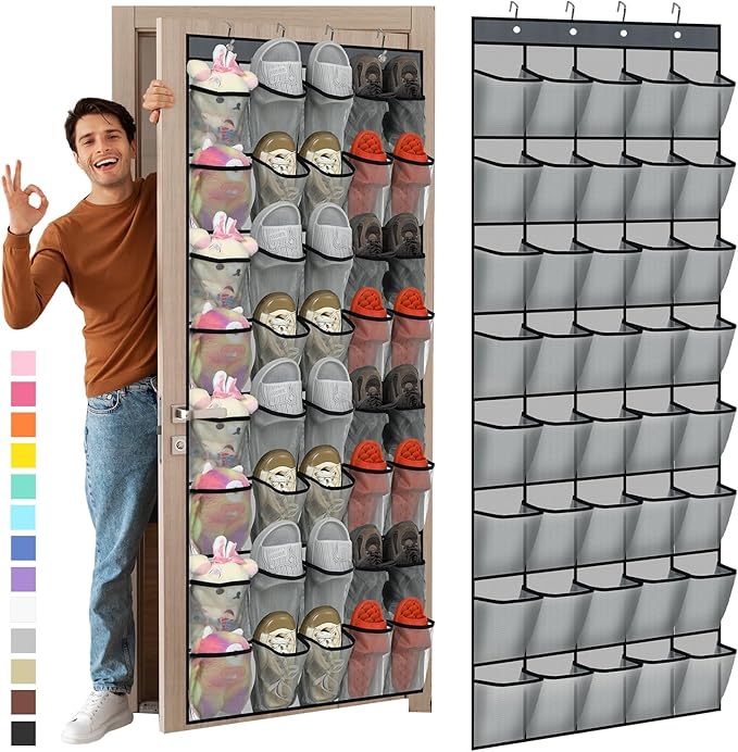 Windyun 40 Over The Door Shoe Organizer, Large Mesh Pocket Hanging Shoe Rack Hanger Large Capacity Gray Behind The Door Stora