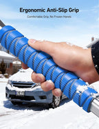 AstroAI 47.2" Ice Scrapers for Car Windshield, 3 in 1 Sturdy Snow Brush with Squeegee, 10 Adjustable Length Settings, Extendable Aluminum Handle, 180° Pivoting Snow Scraper for Car, Truck, SUV(Blue)