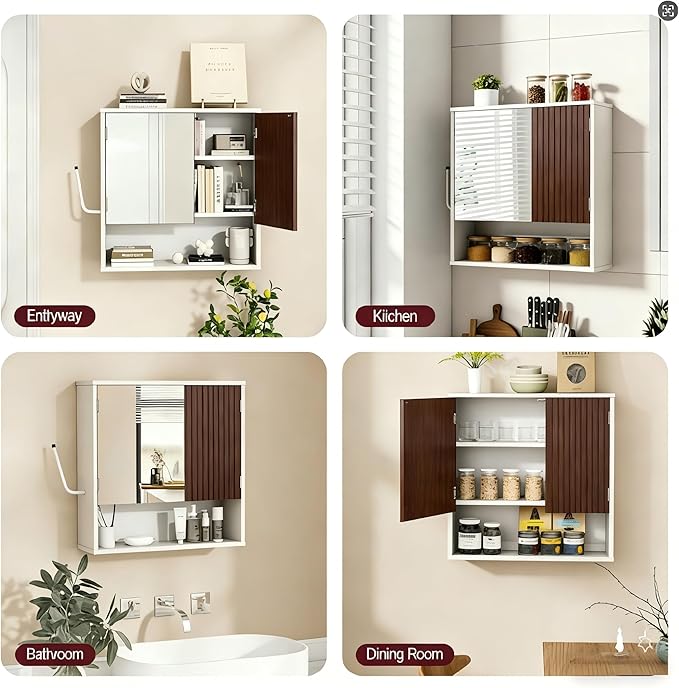 Bathroom Wall Cabinet With Mirror,wall mounted bathroom cabinet,Medicine Cabinet with 2 Door ,Side Hook,Light and Adjustable 