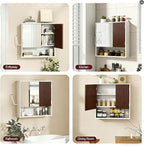 Bathroom Wall Cabinet With Mirror,wall mounted bathroom cabinet,Medicine Cabinet with 2 Door ,Side Hook,Light and Adjustable 
