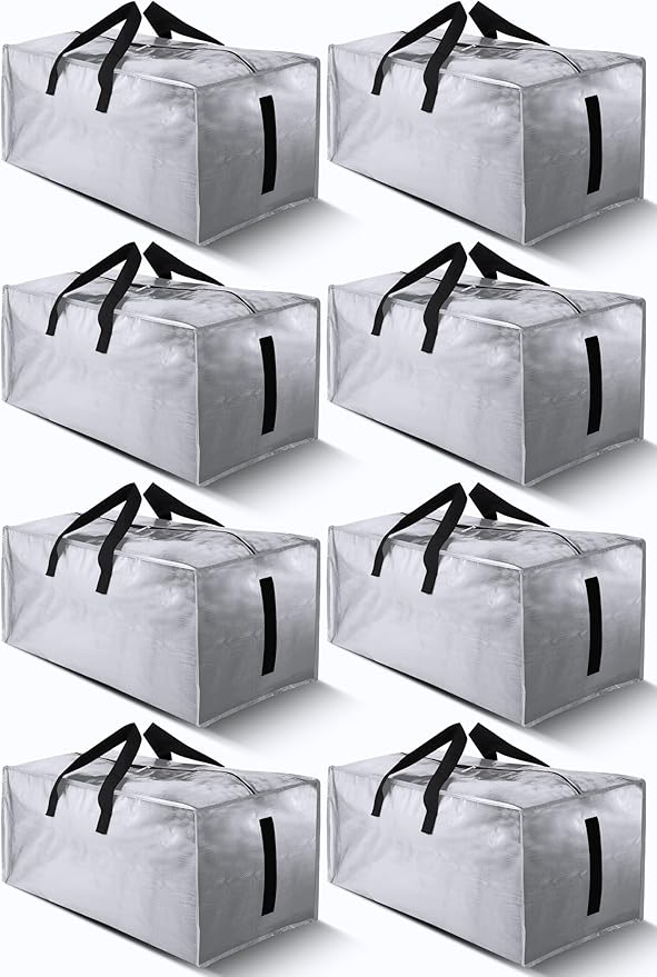 HOMESURE 8 Pack Large Strong Bags with Zippers & Carrying Handles - Water-Resistant - Heavy Duty Storage Tote for Space Savin