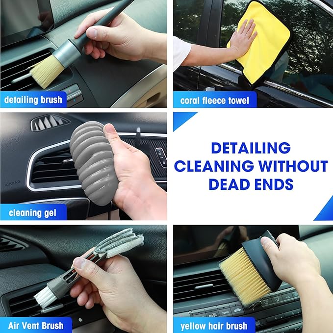 Viewsun Car Cleaning Kit, 17PCS Car Interior Detailing Kit with Gray High Power Handheld Vacuum, Detailing Brush Set, Windshi