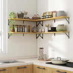 Axeman 32 Inch Floating Shelves | 8 Inch Deep Oak Wall Shelves Set of 2 | 31.5W x 8D Rustic Wood Shelves for Bookshelf Living