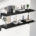 12 Inch Deep Floating Shelves Set of 2, 48 Inch Wide Black Solid Wood Wall Shelves, 100 lbs Heavy Duty Farmhouse Wall Mounted