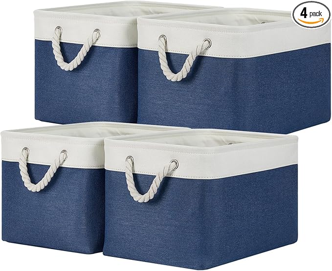 Temary Fabric Storage Baskets 4Pack Storage Bins Decorative Basket for Gift, Clothes Bin with Rope Handle, Rectangle Baskets 