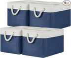 Temary Fabric Storage Baskets 4Pack Storage Bins Decorative Basket for Gift, Clothes Bin with Rope Handle, Rectangle Baskets 