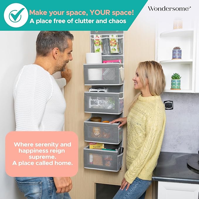Wondersome Over the Door Organizer - Clear Mesh Window Hanging Storage Rack - Closet/Wall Organization for Bedroom, Bathroom,