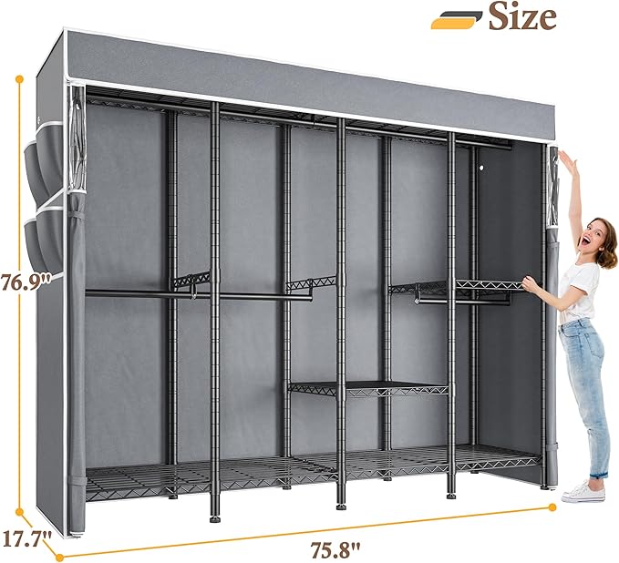 Raybee Clothes Rack with Cover,1100 LBS,Clothing Racks for Hanging with 10 Shelves& 7 Rods,Portable Closet Heavy Duty,Adjusta