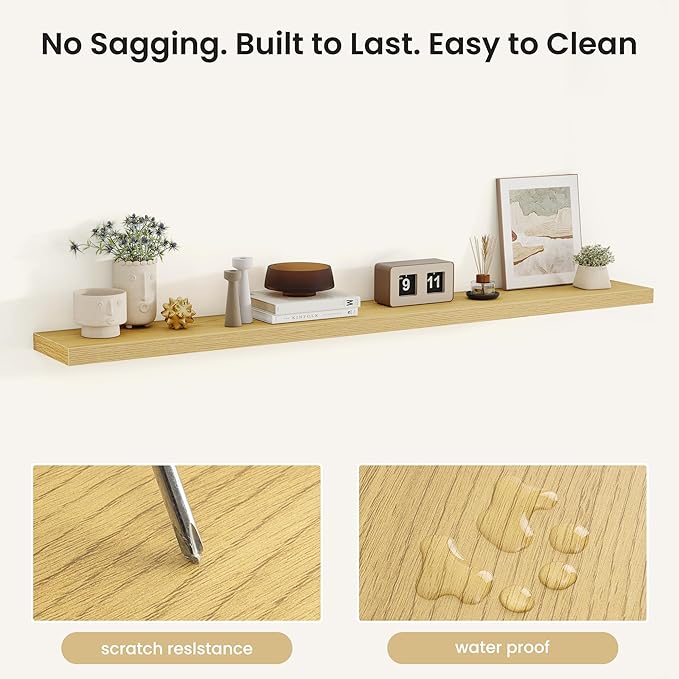Fun Memories Rustic Wood Floating Shelves for Wall, Space-Saving Wall Mounted Shelves for Bathroom, Bedroom, Living Room and 