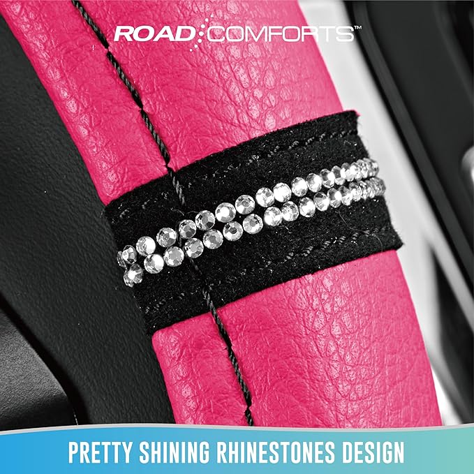 Road Comforts Leopard Steering Wheel Cover for Women, Cute Anti-Slip Microfiber Leather, Universal Fit 14.5-15 Inch Round Ste