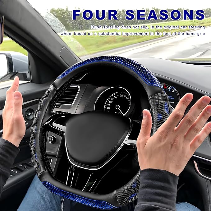 D-Shaped Steering Wheel Cover, Leather Car Wheel Protector with 3D Honeycomb Anti-Slip Design, Universal Breathable Comfy Cov