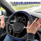 D-Shaped Steering Wheel Cover, Leather Car Wheel Protector with 3D Honeycomb Anti-Slip Design, Universal Breathable Comfy Cov