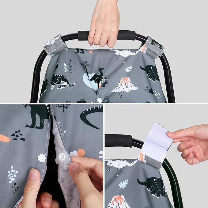 Rquite Car Seat Cover Baby, Carseat Covers Baby Boy, Minky Infant Car Seat Cover Winter, Peekaboo Opening Car Seat Canopy, Mu