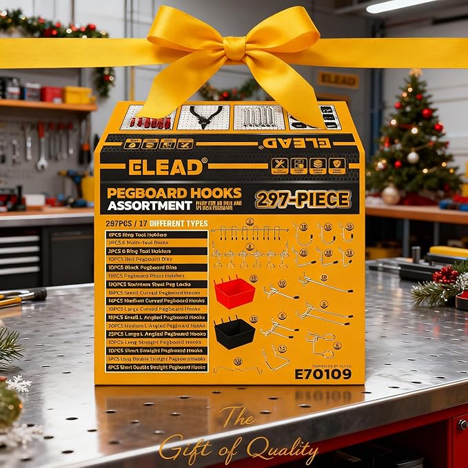 ELEAD 297 Piece Pegboard Hooks Kit, Peg Board Organizer Accessories with Bins for Organizing Various Tools, Fit 1/8 or 1/4 in