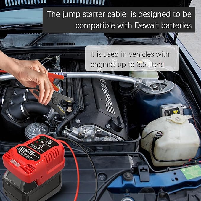 Car Jumper Start Adapter Jumper Cables for Milwaukee M18 18V,with 11AWG Cable,Jump Starting Adapter Auto Booster Cable for Jump Starting Car Using Tool Battery,Engine Under 3.5 Liters