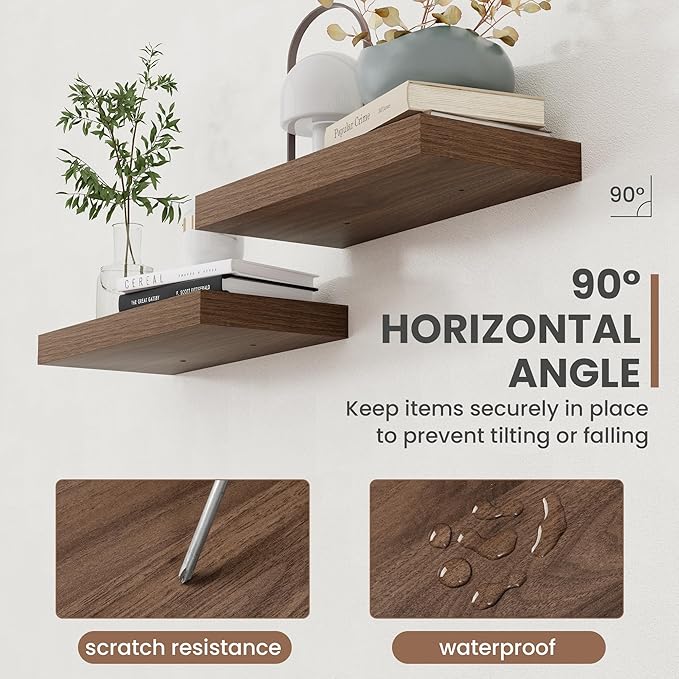 16 Inch Floating Shelves, 8 Inch Deep Floating Shelves for Wall, Hanging Shelf with Invisible Brackets, Deep Shelves for Bath