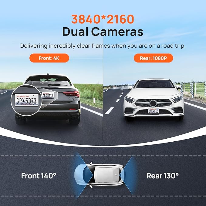 70mai 4K Dash Cam Front and Rear with STARVIS, Dashcam with 5GHz WiFi, GPS Car Camera, Super Night Vision, ADAS, 3'' IPS Scre