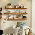 IEO Long Wooden Floating Shelves for Room Wall, Natural Wood Floating Shelves Wall Mounted Kitchen Shelf for Living Room, Bed