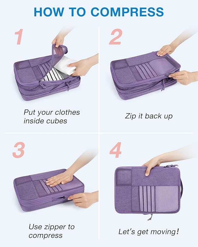 BAGSMART Compression Packing Cubes for Travel, 6 Set Packing Cubes for Carry on Suitcases, Compression Travel Cubes & Suitcas