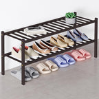 Smiry Bamboo Shoe Rack for Closet, 2 Tier Long Wooden Stackable Shoe Organizer, Free Standing Shoes Storage Shelf for Entrywa
