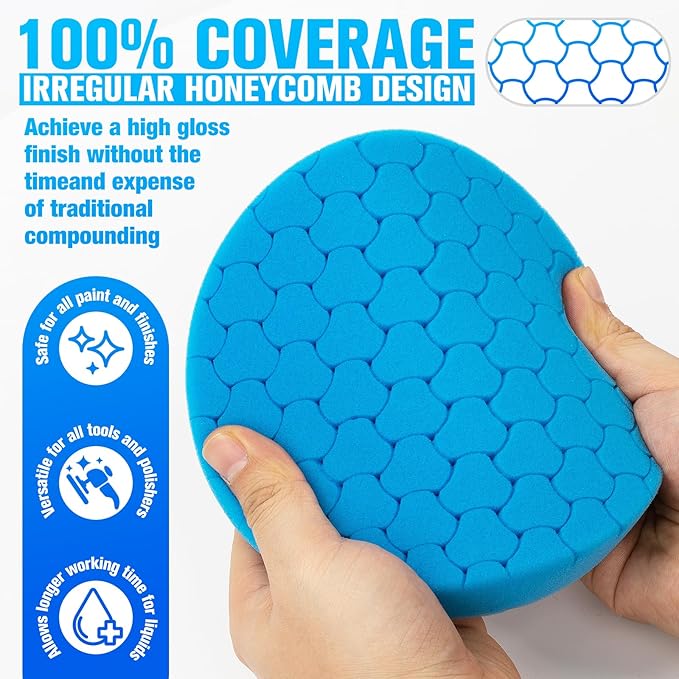 Blue Polish Pad, 3Pcs 5.5 Inch Face for 5 Inch Buffing Polishing Pads and Woolen Pads 125mm Backing Plate Compound Buffing Sponge for Car Buffer Polisher Compounding, Polishing and Waxing
