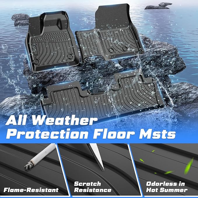 Sunsdrew Floor Mats for 2023-2026 Nissan Ariya Accessories, All Weather Floor Liners Front Rear 2 Rows Car Mats TPE Rubber Raised Edge
