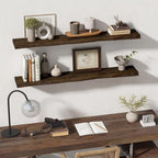 55 Inch Floating Shelves for Wall, Solid Elm Wood Live Edge Wall Shelf for Home Decor, 8 Inch Deep Floating Shelf, 55 x 8 Woo