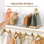 GoMaihe Bag & Purse Organizer for Closet: Adjustable Clear Handbag Storage Shelf - Plastic Clutch Dividers | Minimal | Keep P