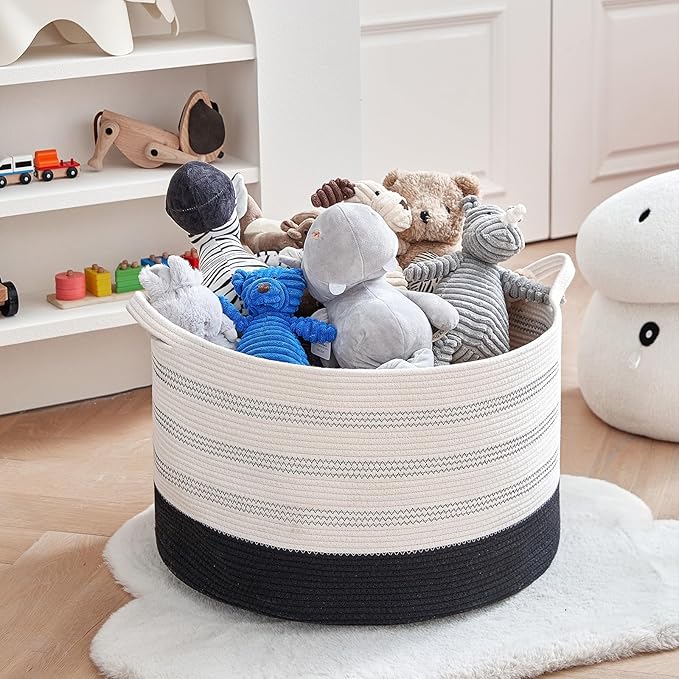R RUNKA XXXLarge Cotton Rope Basket 22" X 22"X 14" Blanket Basket for Living Room Woven Basket Soft Baby Laundry Blanket Bask