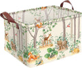 Woodland Animal Storage Basket Waterproof Canvas Toy Storage Bin Home Forest Decor Collapsible Outdoor Basket with Leather Ha