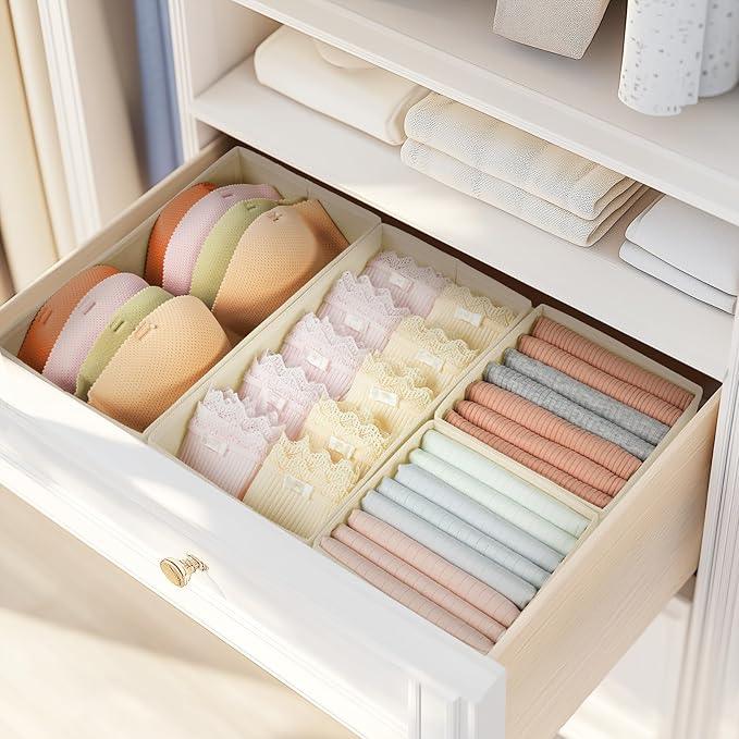 DIMJ Drawer Organizers - Set of 12 Fabric Closet Organizers and Storage, Drawer Dividers for Baby Clothes, Socks, Belt, Tie (