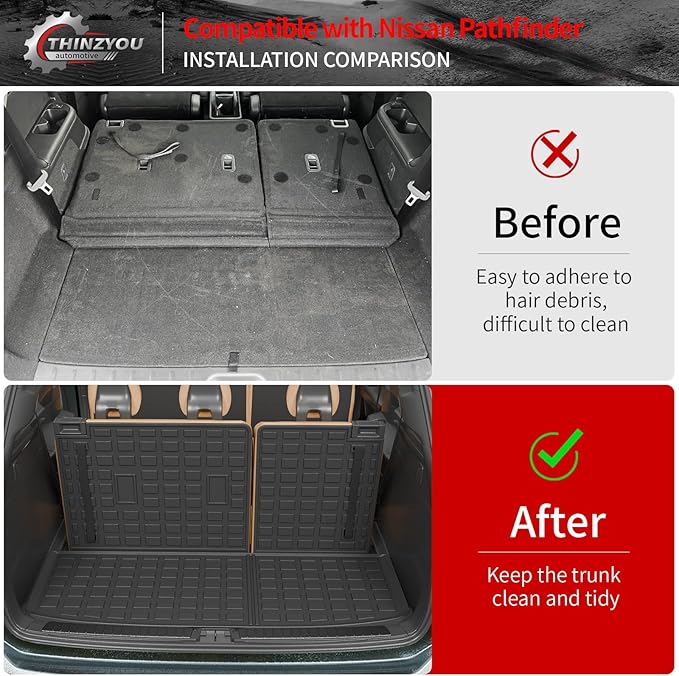 Floor Mats Compatible with 2022-2025 2026 Nissan Pathfinder 7&8 Seats Cargo Mat Cargo Liner TPE Back Seat Cover Protector 2024 Pathfinder Accessories (Trunk Mat with Backrest Mat+Floor Mats)
